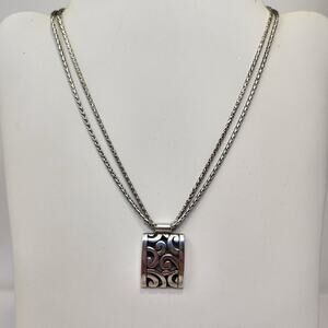 Brighton Deco Lace Scroll Pendant Double Chain Necklace Silver Plated Adjustable
